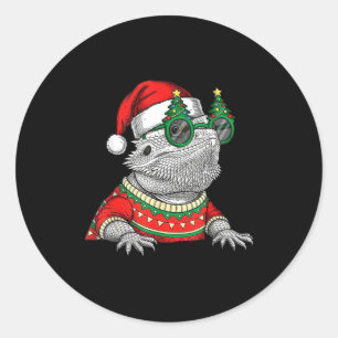 Funny Bearded Dragon Santa Hat Christmas Classic Round Sticker