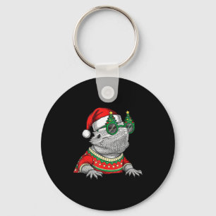 Funny Bearded Dragon Santa Hat Christmas Key Ring