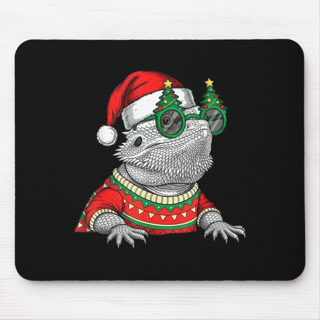 Funny Bearded Dragon Santa Hat Christmas  Mouse Pad (Front)