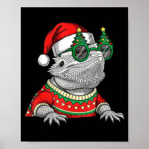 Funny Bearded Dragon Santa Hat Christmas  Poster