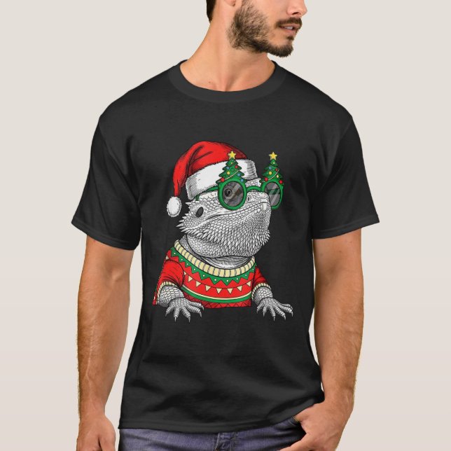 Funny Bearded Dragon Santa Hat Christmas  T-Shirt (Front)