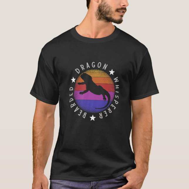 Funny Bearded Dragon Whisperer Retro Sunset Lizard T-Shirt (Front)