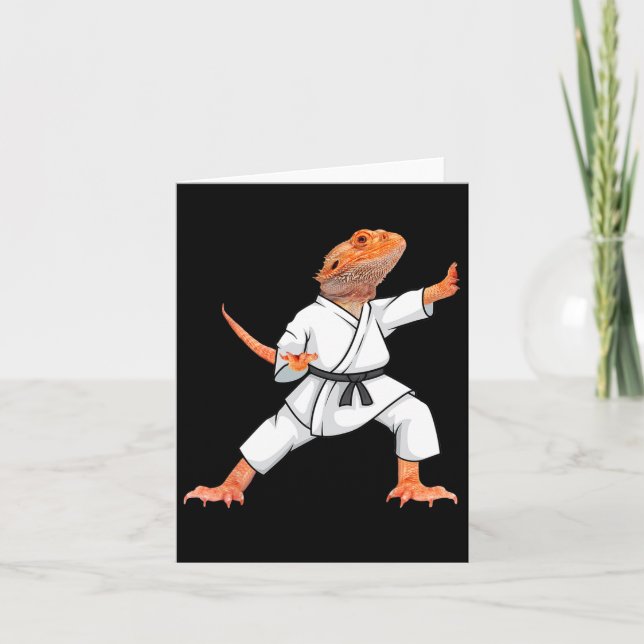 Funny Bearded Dragons Doing Karate Samurai Ninja L Card (Front)