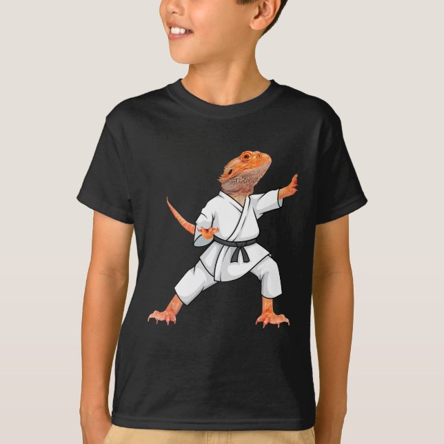 Funny Bearded Dragons Doing Karate Samurai Ninja L T-Shirt (Front)