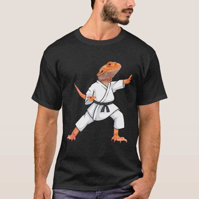 Funny Bearded Dragons Doing Karate Samurai Ninja L T-Shirt (Front)