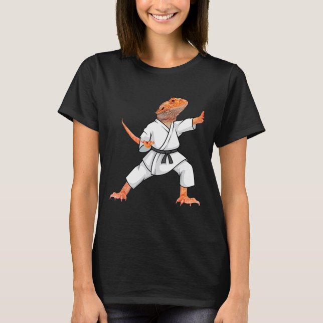 Funny Bearded Dragons Doing Karate Samurai Ninja L T-Shirt (Front)