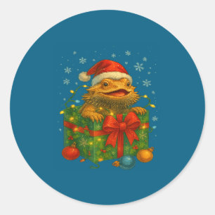 Funny Bearded Dragons Santa Christmas Tree Lights Classic Round Sticker