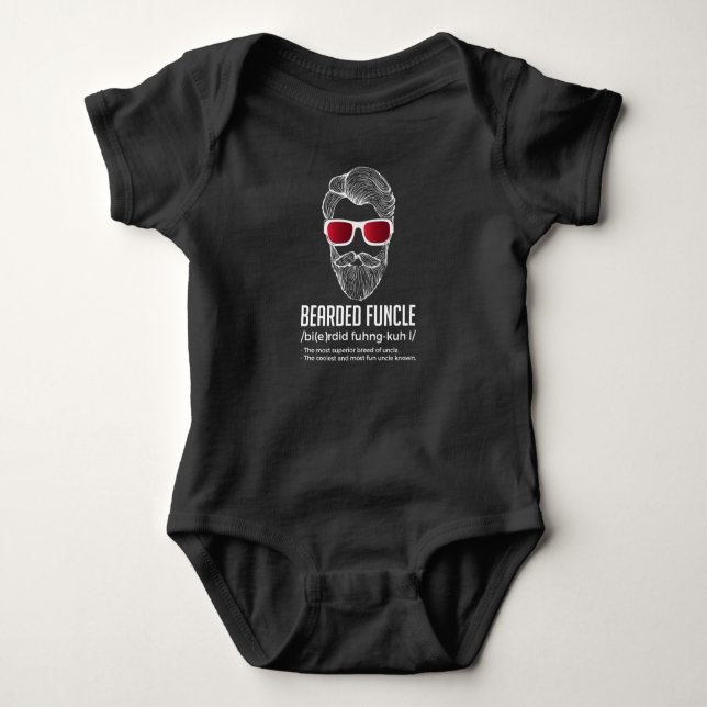 Funny Bearded Funcle Definition Novelty Baby Bodysuit (Front)
