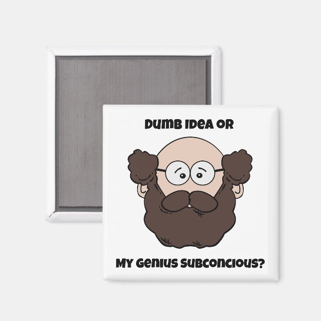 Funny Bearded Professor Cartoon, Genius or Dumb Magnet (Front/Back)