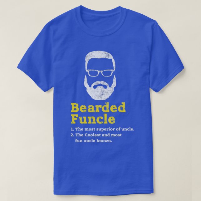 Funny Bearded Unshaved Funcle Glasses Distressed G T-Shirt (Design Front)