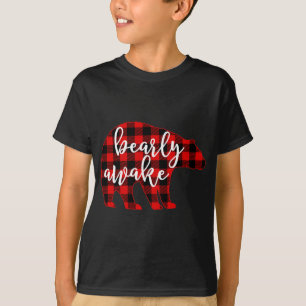 Funny Bearly Awake. Bear Pun. Buffalo Plaid Christ T-Shirt