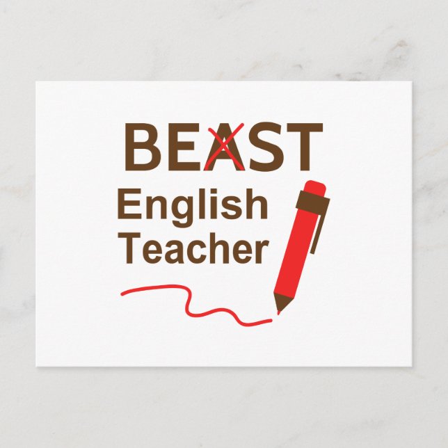 Funny Beast or Best English Teacher Appreciation Postcard (Front)