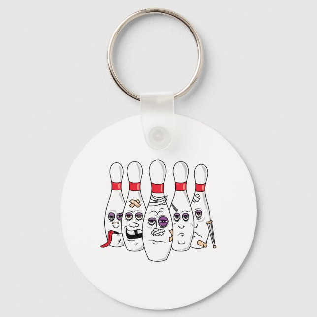 Funny Beat Up Bowling Pins Key Ring (Front)