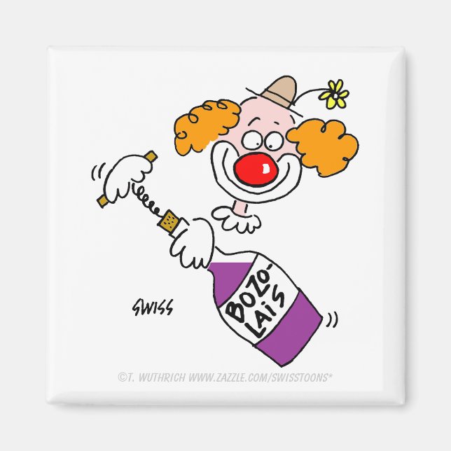 Funny Beaujolais Wine Humour Clown Cartoon Magnet (Front)