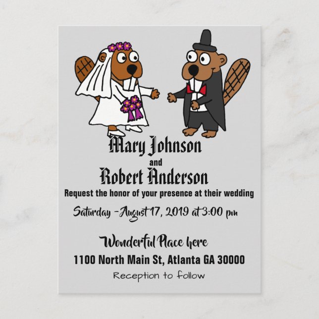 Funny Beaver Bride and Groom Wedding Invitation (Front)