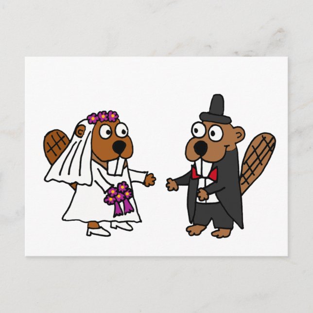Funny Beaver Bride and Groom Wedding Postcard (Front)