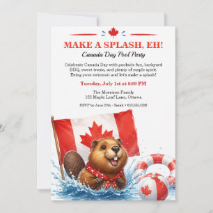 Funny Beaver Canada Day Pool Party Invitation