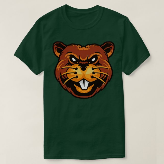 Funny Beaver Head Illustration T-Shirt (Design Front)
