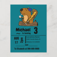 Funny Beaver Playing Baseball Birthday Party