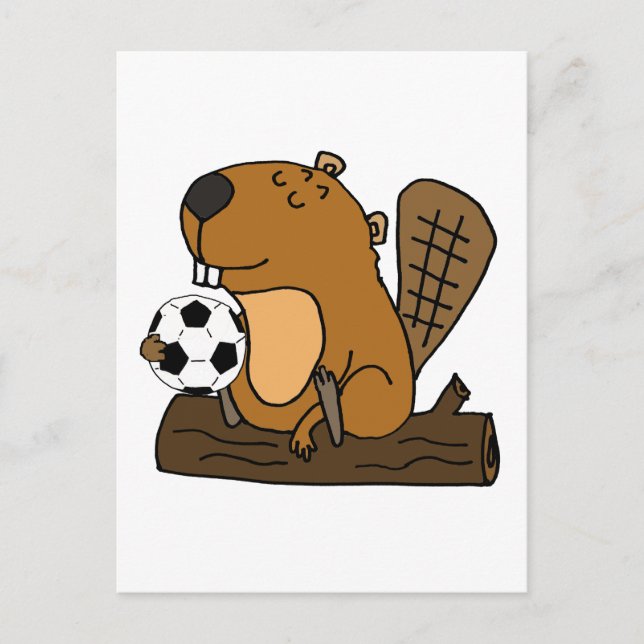 Funny Beaver Playing Soccer Cartoon Postcard (Front)