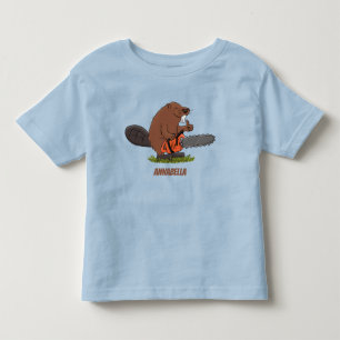 Funny beaver with chainsaw cartoon humor toddler T-Shirt
