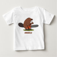 Funny beaver with chainsaw cartoon humour