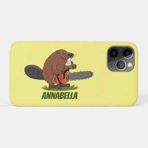Funny beaver with chainsaw cartoon humour Case-Mate iPhone case