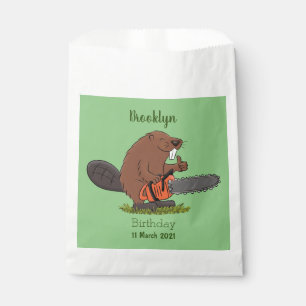 Funny beaver with chainsaw cartoon humour favour bags