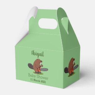 Funny beaver with chainsaw cartoon humour favour box