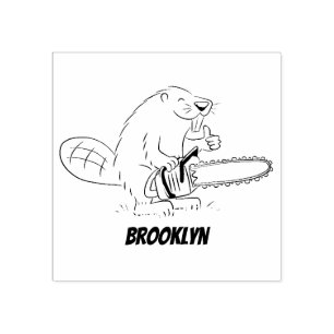 Funny beaver with chainsaw cartoon humour rubber stamp