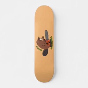 Funny beaver with chainsaw cartoon humour skateboard