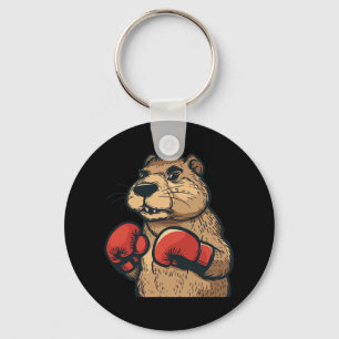 Funny Beaver With Red Boxing Gloves Costume  Key Ring