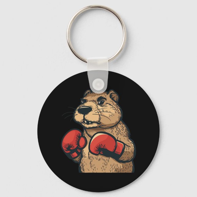 Funny Beaver With Red Boxing Gloves Costume  Key Ring (Front)
