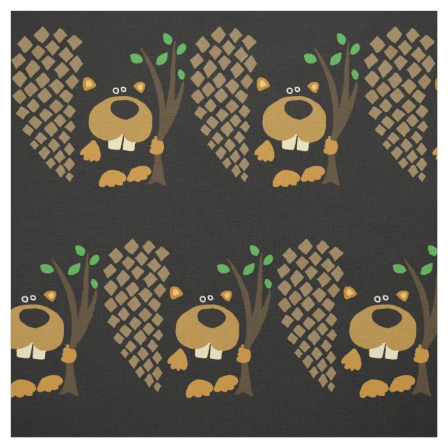 Funny Beaver with Tree Art Fabric (Swatch)