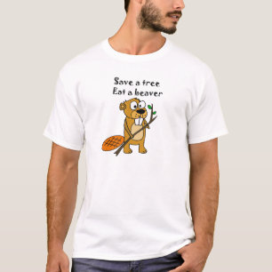 Funny Beaver with Tree Cartoon T-Shirt