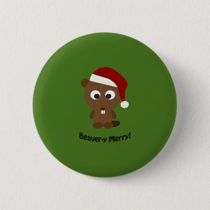 Funny Beaver-y Merry! Santa Beaver 6 Cm Round Badge