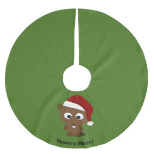 Funny Beaver-y Merry! Santa Beaver Brushed Polyester Tree Skirt