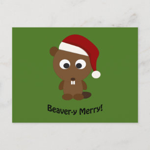 Funny Beaver-y Merry! Santa Beaver Holiday Postcard