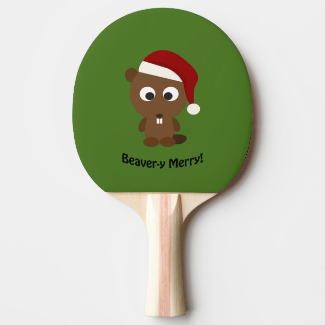Funny Beaver-y Merry! Santa Beaver Ping Pong Paddle (Front)