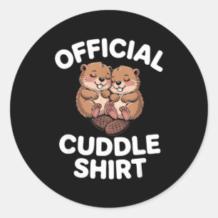 Funny Beavers Hugging Cuddle  Classic Round Sticker