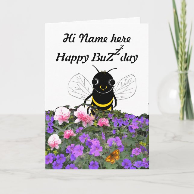 Funny Bee Birthday Card, add Name Card (Front)
