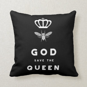 Funny Bee. God Save the Queen. Nerdy Humour Cushion