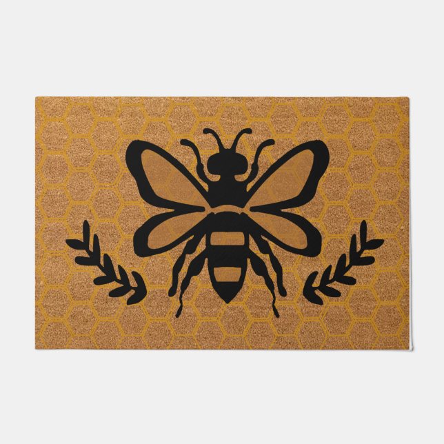 Funny Bee Love Mat, Cute Bee Decor Rug (Front)
