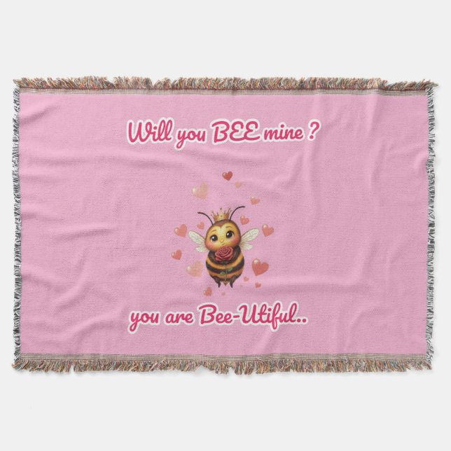 Funny Bee Pun Valentine  Throw Blanket (Front)