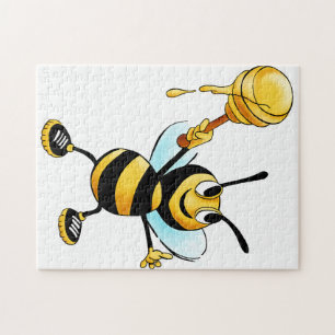 Funny Bee With Honey Spoon Wearing Sneakers Jigsaw Puzzle