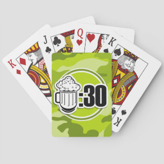 Funny Beer : 30, bright green camo, camouflage Playing Cards
