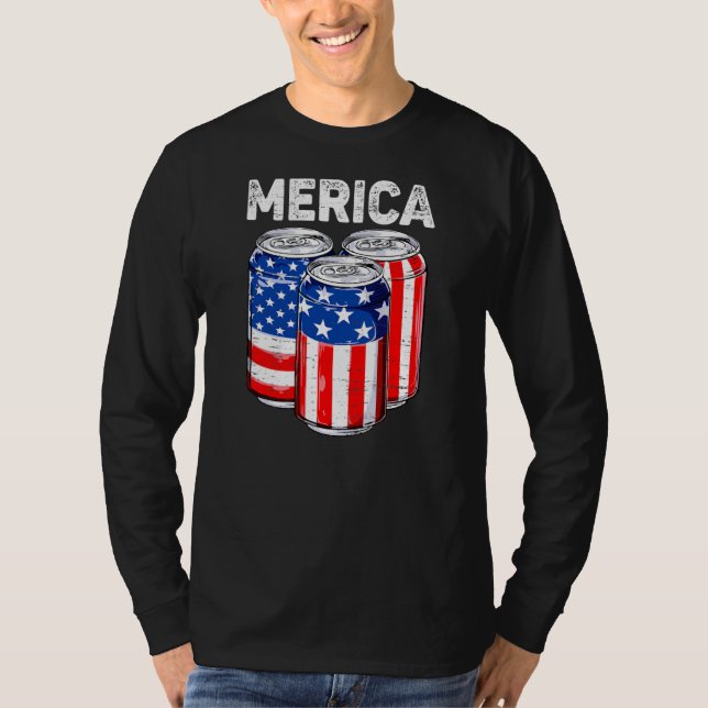 Funny Beer American Flag USA 4th Of July Drinking T-Shirt (Front)