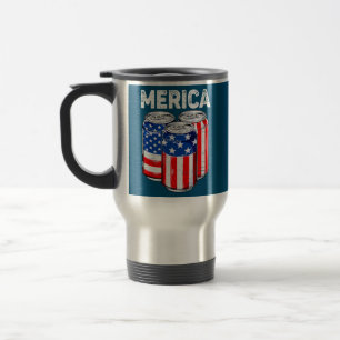 Funny Beer American Flag USA 4th Of July Drinking Travel Mug