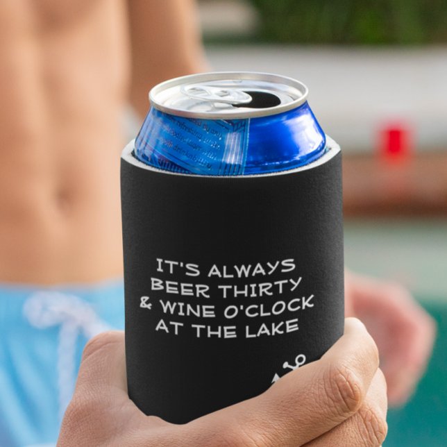 Funny Beer and Wine at the Lake Can Cooler (Creator Uploaded)