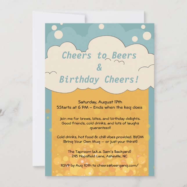 Funny Beer Birthday Invitation – Brew Bash Party  (Front)